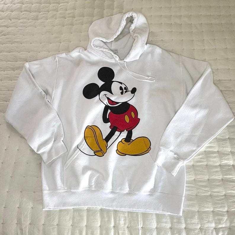 Vintage Disney Mickey Mouse Hoodie Men's L White Fleece image 1