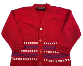 Ego-Trix Vintage Strickjacke Jungen 6 Rot Weiß Blau Grandpacore 90er Jahre