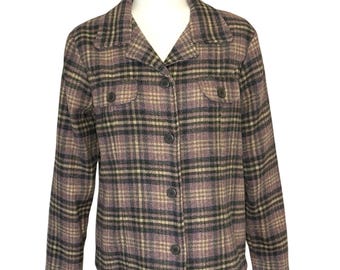Vintage Old Navy Plaid Wool Blazer Women's M Purple Preppy Collegiate 1990s