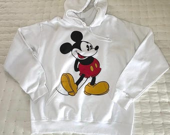 Sudadera con capucha VTG Disney Mickey Mouse para hombre, talla L, color blanco, forro polar, talla EUC