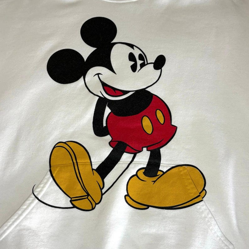 Vintage Disney Mickey Mouse Hoodie Men's L White Fleece image 3