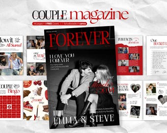Couple Magazine Template: Personalized Photo Album for Couples, Custom Anniversary Gift, Canva Editable