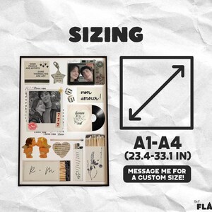 Op de afbeelding: Een ingelijste collage met foto's, tekst en decoratieve elementen. De tekst bevat "SOME PEOPLE ARE ARTISTS" en "mon amour!". De afmeting is A1-A4 (59,4-84,1 cm).