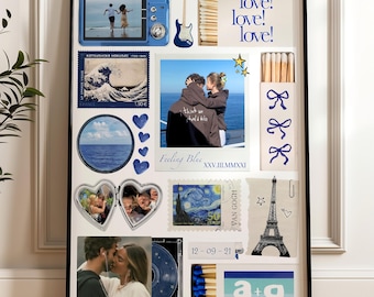 Sjabloon blauwe poster luciferdoosje: doe-het-zelfverjaardagscadeau (canvasjabloon)