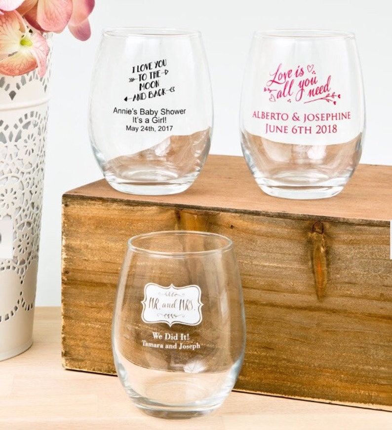 monogram wedding reception glassware Set of 24 personalized stemless 9 oz choose your color wine glasses 9 ounce screen printed
