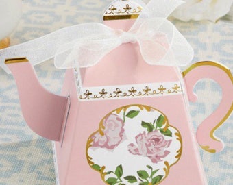 Set of 24 pink teapot favor boxes, tea party favor boxes, tea party bridal shower, birthday party, 40th, 50th, 60th, 70th, 80th, 90th