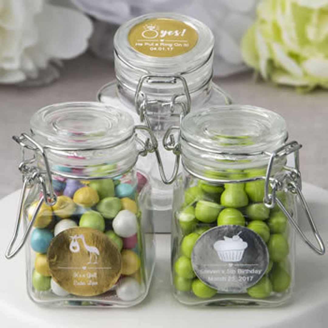 Clear Candy Jars with Lids - Set of 12 - Wedding Birthday Party Apothecary  Jar Plastic Favor Containers - MW70033