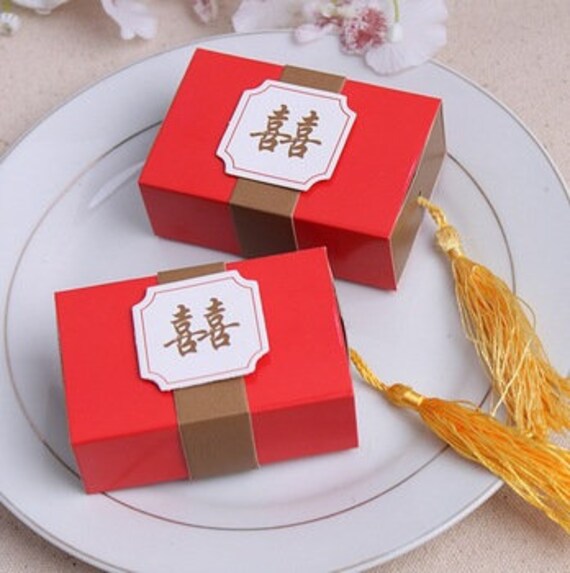 Set Of 25 Double Happiness Favor Box Chinese Wedding Favors Etsy