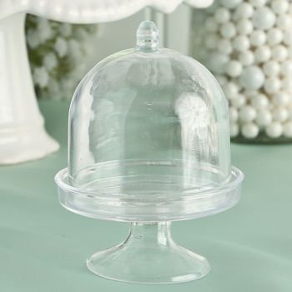 25 Plastic 3” x 4” Mini Cake Dome Favors, Cupcake holders, favor box, container, wedding favors, gift, candy box, Bridal shower, DIY