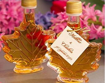 Set of 48 Glass Maple Leaf DiY Bottles, Favors, maple Syrup, Autumn, Fall, unique, wedding, shower, Party Favor, golden anniversary, 50th