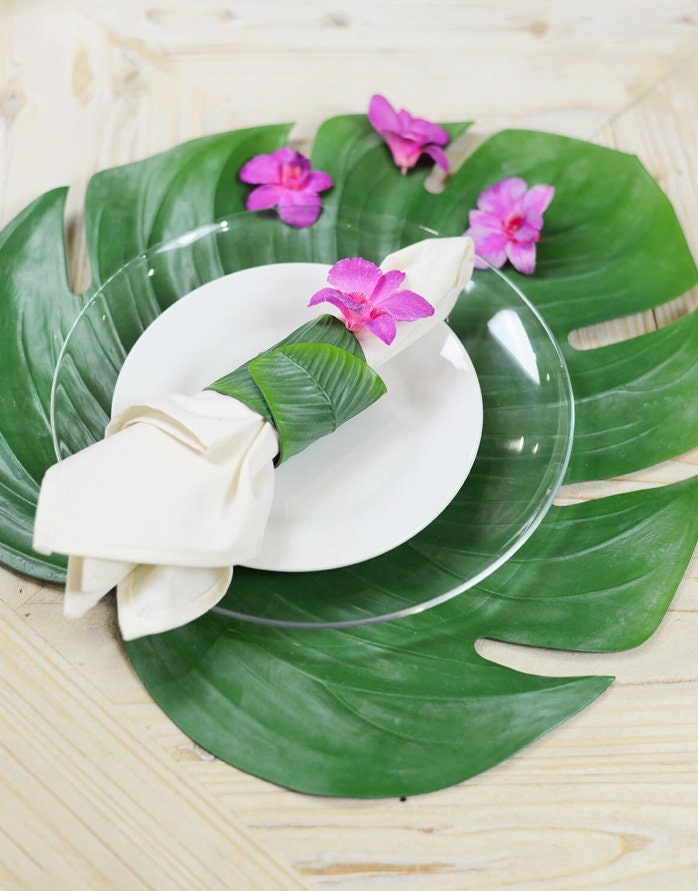 12 Palm Leaf Decorations, Luau, Tropical party, Beach theme wedding, runner, summer, centerpiece, table, placemat, place setting, Hawaiian