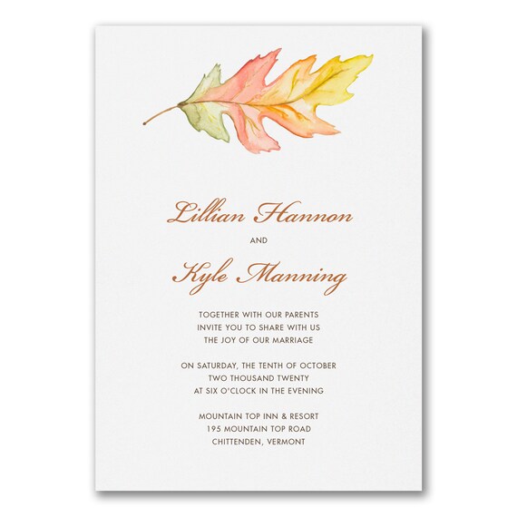 Sample Fall Autumn Leaves Water Color Wedding Invitation Etsy