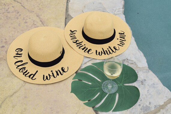 Wine tasting party, hostess gift, sun hat, summer party, floppy straw hat, photo prop, Birthday gift, mom, unique, sunshine white wine