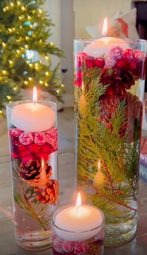 Set di 6 candele galleggianti, centrotavola per le vacanze, decorazioni  natalizie, matrimonio natalizio, festa di Natale, candele galleggianti da 3  , 5 ore di autonomia -  Italia