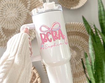 BCBA 40oz Tumbler, Custom Gift for Board Certified Behavior Analyst, Coquette Bow BCBA Therapist Travel Mug, Graduation Cup