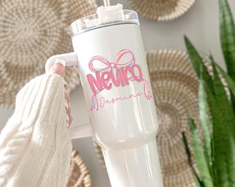 Neuro 40oz Tumbler, Personalized Neurology Coquette Bow Travel Mug, Neuro Crew Cup, Nurse Appreciation Gift, Neuroscience Graduation