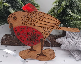 traditional wooden robin red breast christmas 2023 hanging decoration ornament