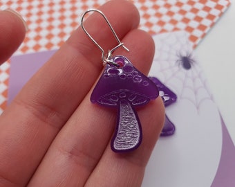 Purple Acrylic Toadstool Earrings: Witchy Magical Jewelry