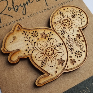 handmade wooden animals squirrel jewellery pin badge
