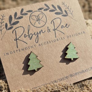 SMALL WOODEN christmas tree holiday earrings, great stocking filler idea for christmas 2023, gift for friend for the holidays