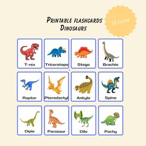Dinosaur Flashcards Printable | 12 Educational Cards for Toddlers ...