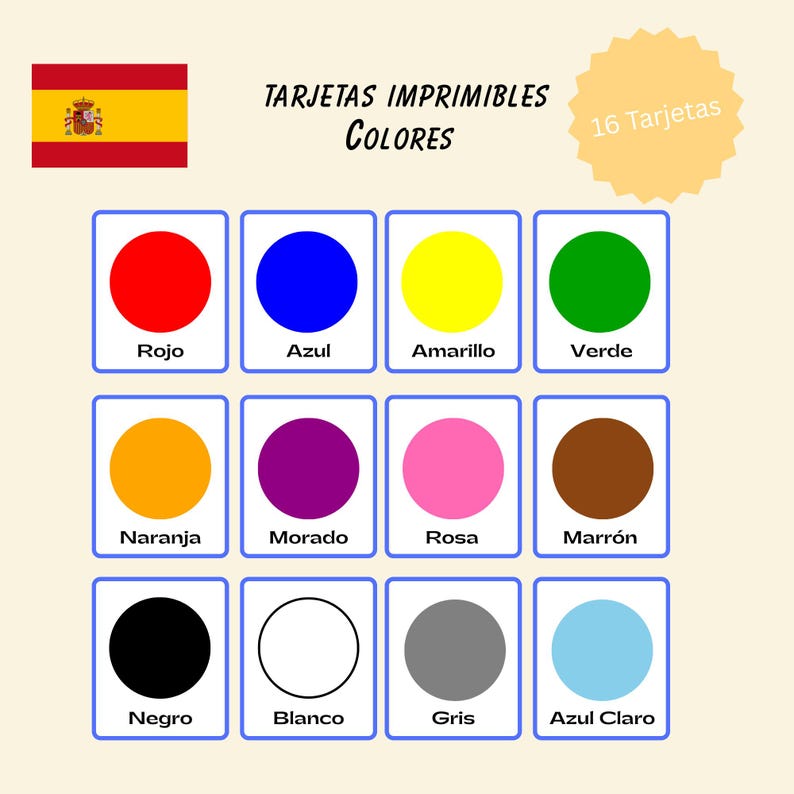 Spanish Color Flashcards | Printable Learning Cards (PDF Download) - Etsy