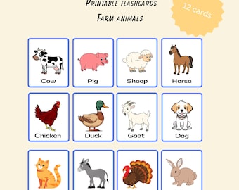 Bauernhof Tiere Karteikarten zum Ausdrucken | 12 Tierkarten für Kinder | Vorschule & Kleinkind Lernen