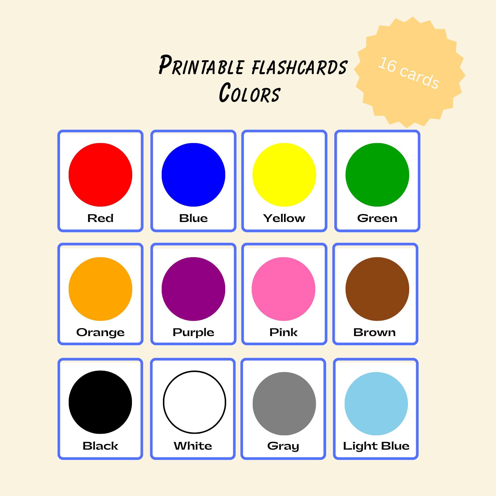 Downloadable Color Cards Colors Flashcards Printable | 16 Color Cards for Kids | Preschool ...