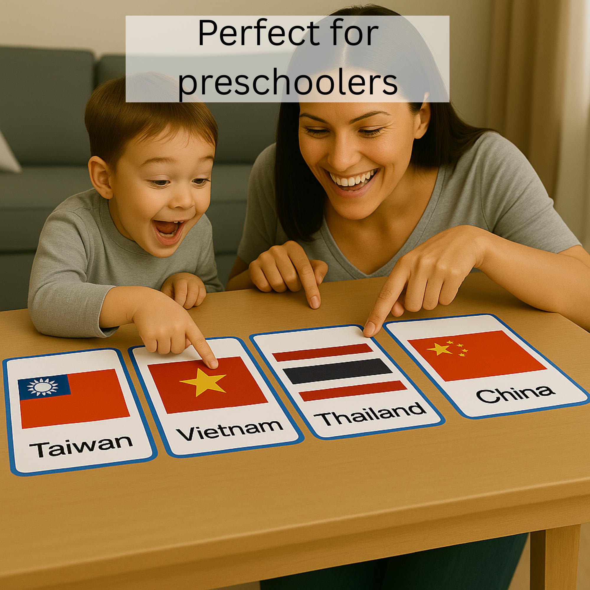 Flags of Asia Flashcards: Geography Learning for Kids (digital Download ...