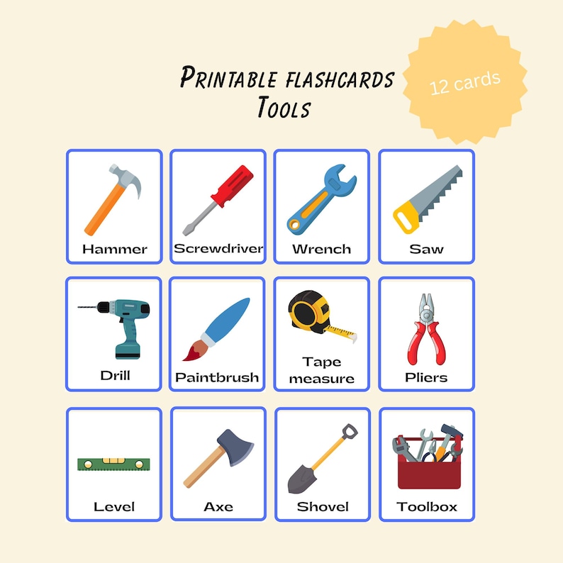 Tools Flashcards for Kids Printable | Construction Tool Cards ...