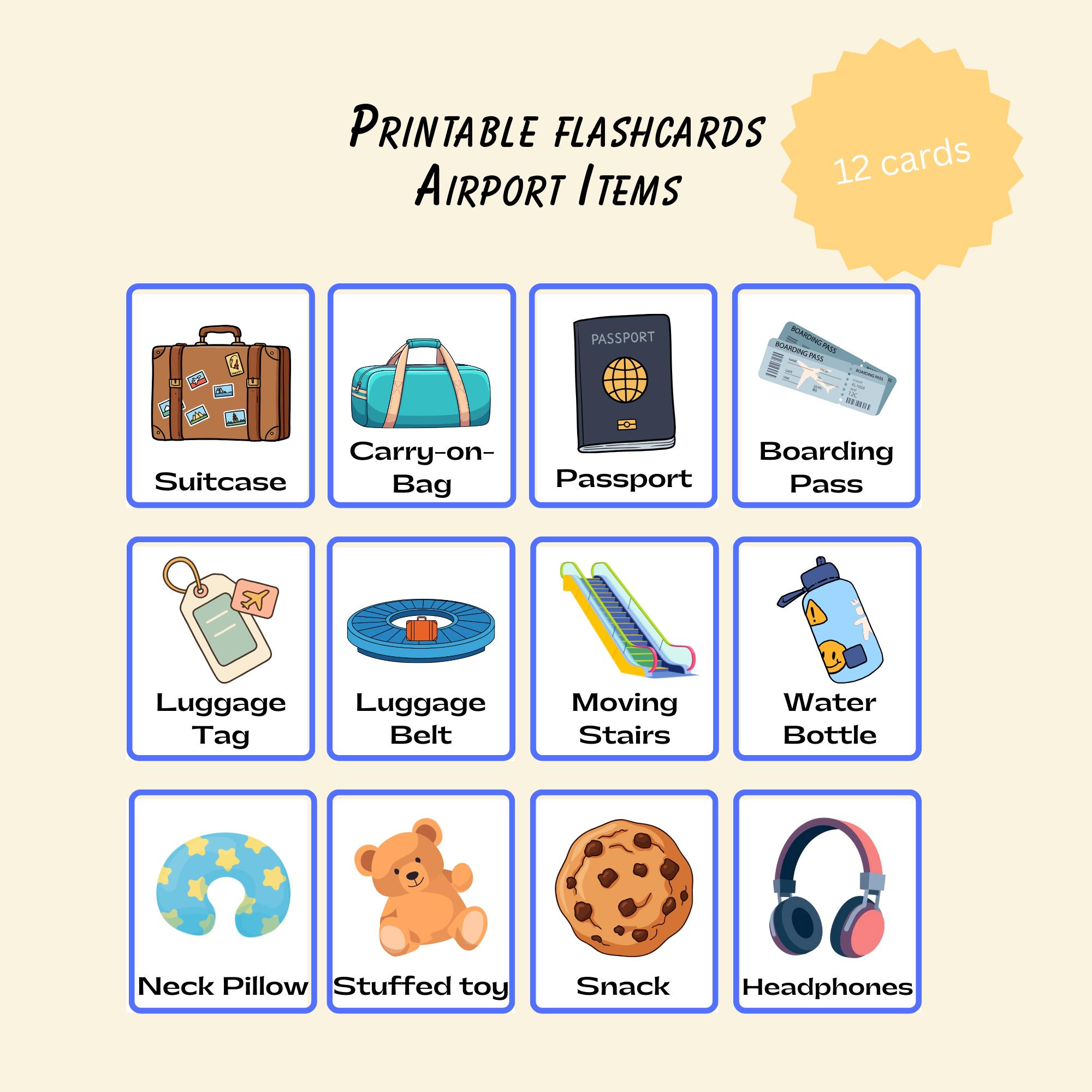 Airport Travel Vocabulary Flashcards for Toddlers | Printable Airport ...