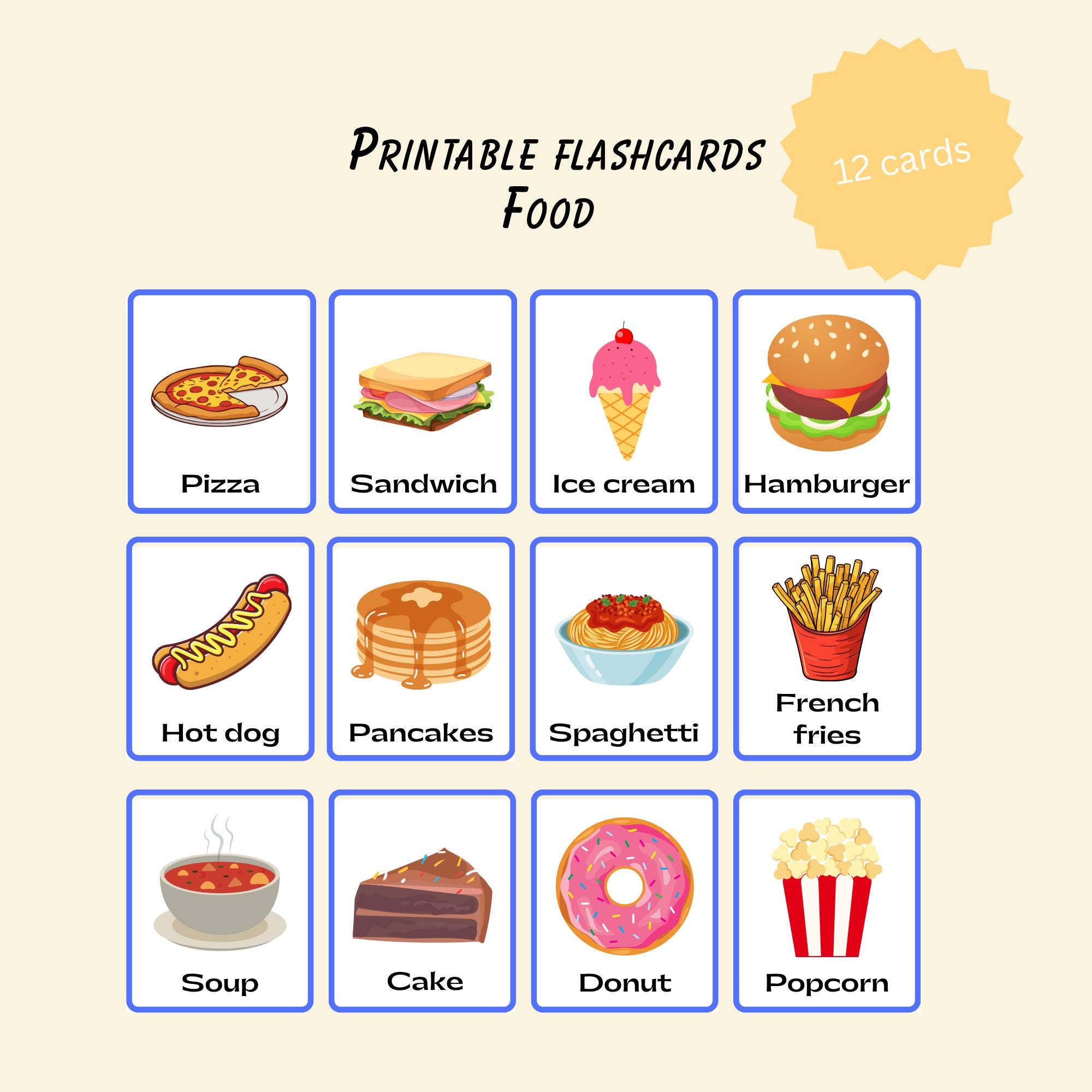 Food Flashcards Printable | 12 Learning Cards for Toddlers and ...