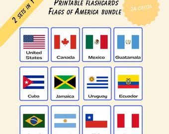Flaggen der Amerikas Bündel | 24 druckbare Länder Karteikarten für Kinder | Geographie Lernkarten