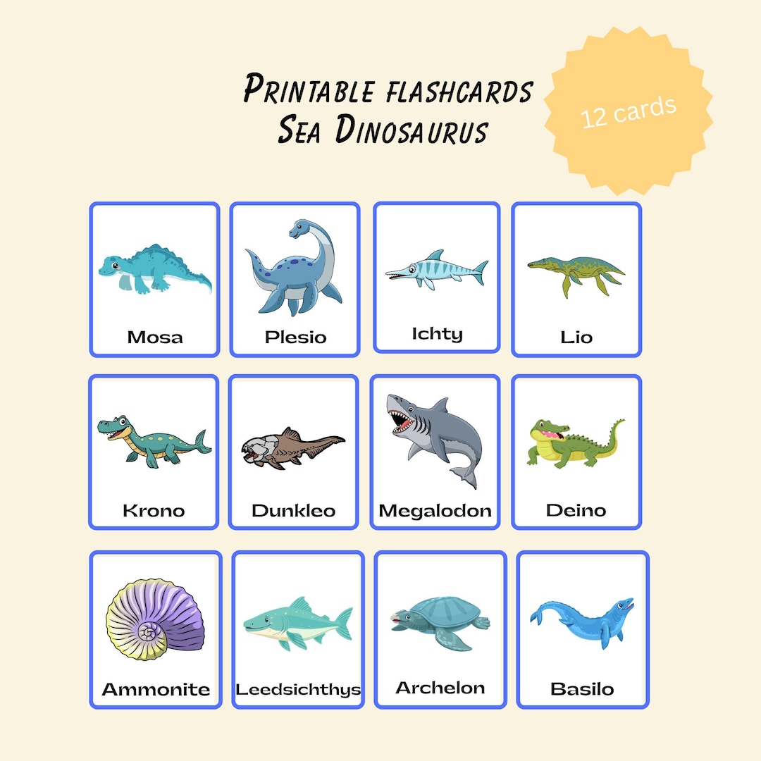 Sea Dinosaurs Flashcards Printable | 12 Educational Cards for Toddlers ...