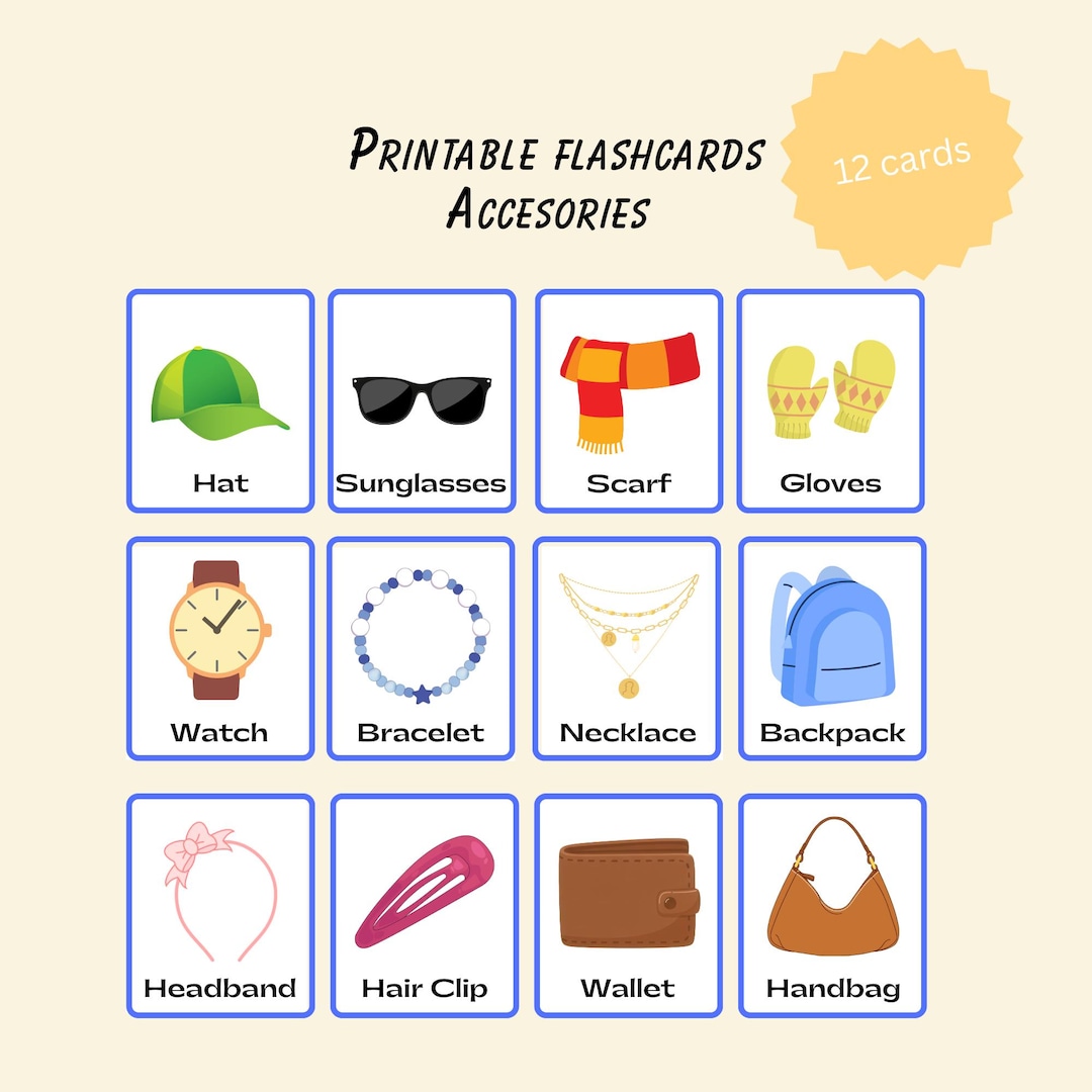 Accessories Flashcards | 12 Printable Cards for Kids | Preschool ...