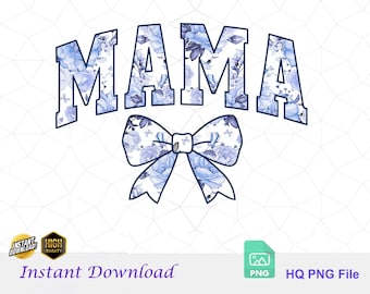 Floral Mama PNG, Diseño de lazo azul (Descarga digital)