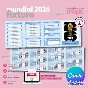 VM-matchschema 2026, utskrivbart och redigerbart i Canva | Nedladdningsbar PDF | CELESTE | Utskrivbart VM-matchschema | Mall | Matchschema