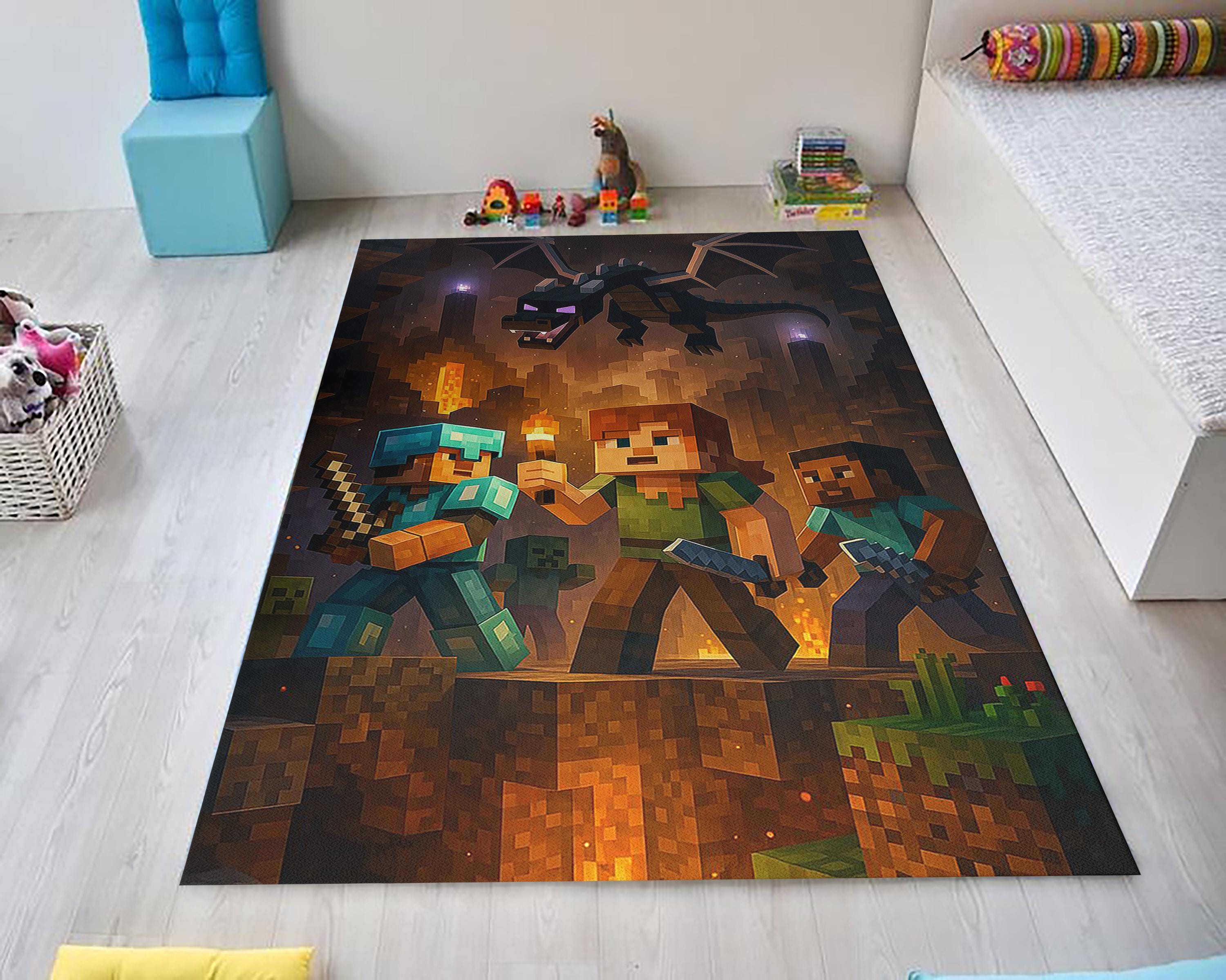 男の子向けMinecraftゲーマーラグ、子供部屋用洗えるドラゴン