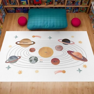 Galaxy Rug, Space Rug for Kids Room, Colorful Planets Rug, Solar System Rug, Neon Planet Rug, Space Themed Room Decor, Colorful Space Rug 84