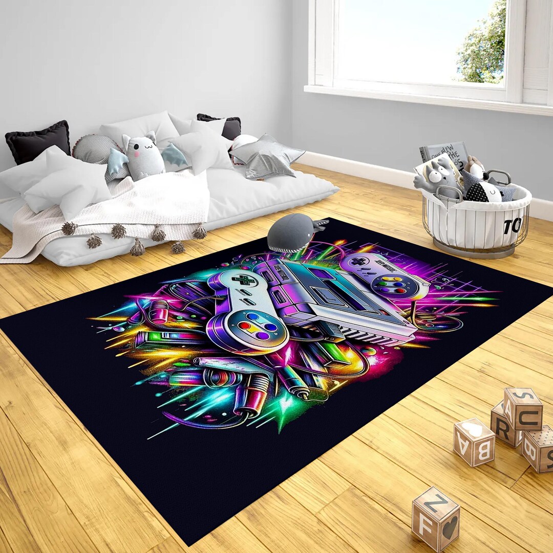 Nintendo Are Rugs Retro Gamer Rug: Super Nintendo Neon Video Game Room Decor - Etsy