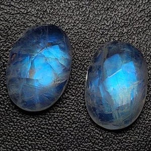 Rainbow Moonstone Pair: Faceted Oval Gemstones, Blue Sheen 10x14mm