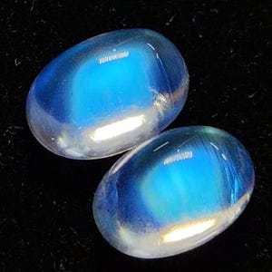 Rainbow Moonstone Cabochon Pair: AAA Oval Gemstones, 7.5x11mm