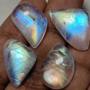 Rainbow Moonstone Cabochon Lot: Classy Handmade Gemstones, 13x21-15x23 mm