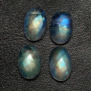 Rainbow Moonstone Gemstone Pair: Faceted Oval Cut, Blue Flash (8x12mm)