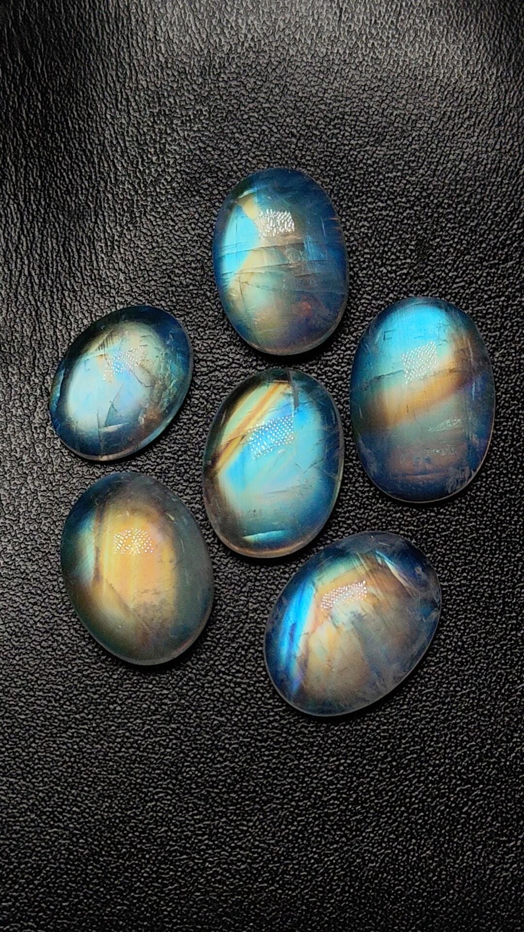 Rainbow Moonstone Cabochon Lot: 6A Quality Oval Gemstones, 60.15