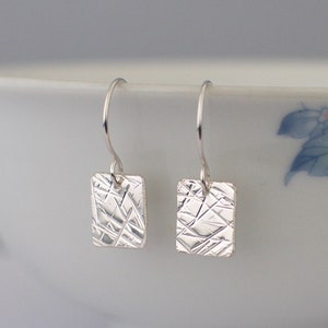 Silver Square Earrings - Small Hammered Textured Metalwork Sterling Silver Jewellery Gift