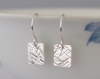 Silver Square Earrings - Small Hammered Textured Metalwork Sterling Silver Jewellery Gift