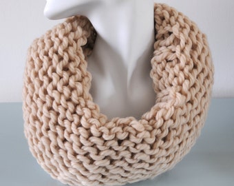 Cream Cowl - Natural Beige Infinity Scarf Reversible Chunky Knitted Bulky Merino Wool Winter Accessory Unisex Gift