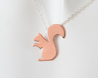 Red Squirrel Necklace - Copper Silhouette Animal Pendant Sterling Silver Chain Jewellery