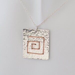 Square Spiral Necklace Hammered Pendant Sterling Silver Wire Wrapped Metalwork Jewellery image 2